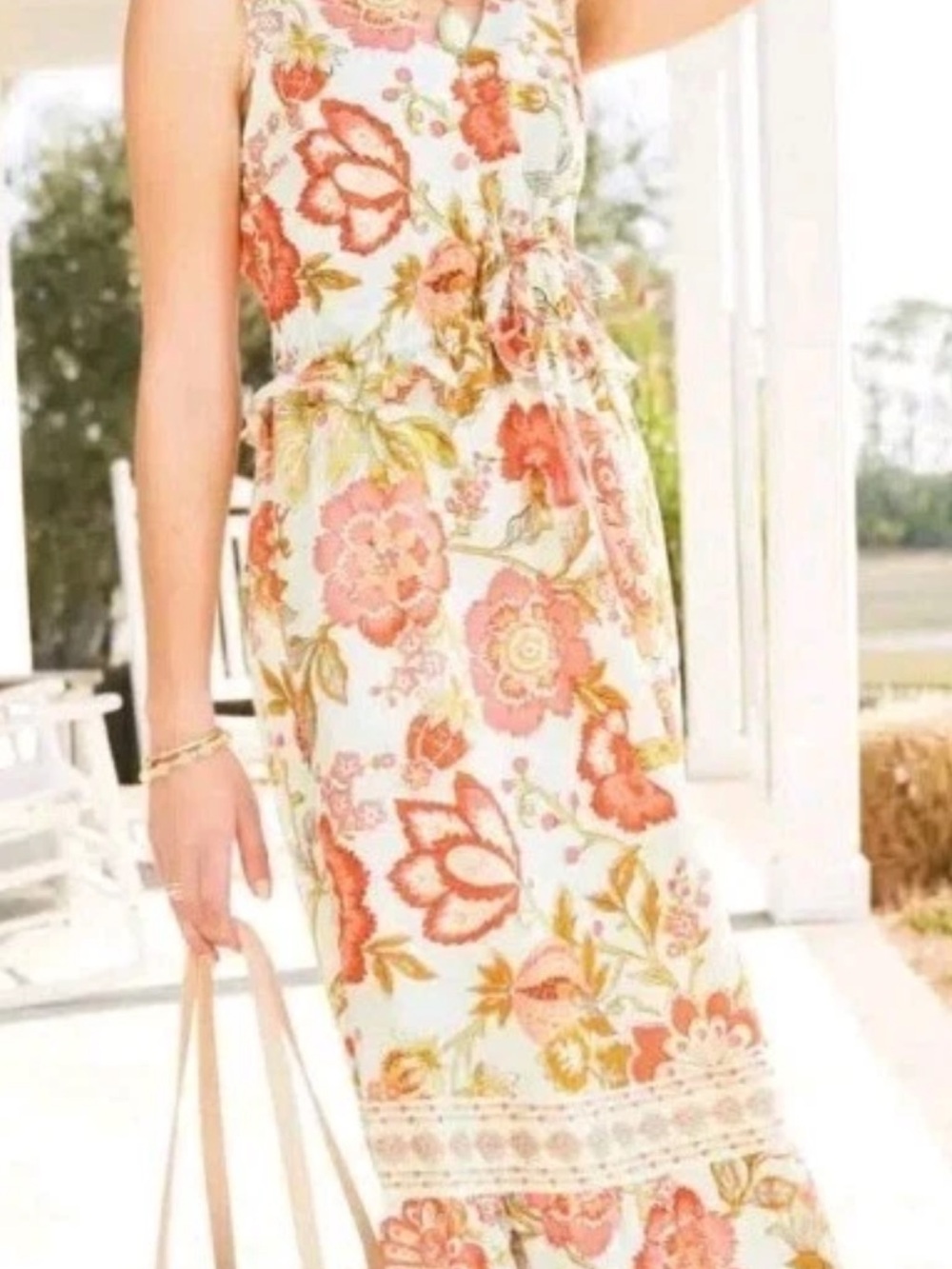 Spartina 449 Floral Maxi Dress in Coral and Cream